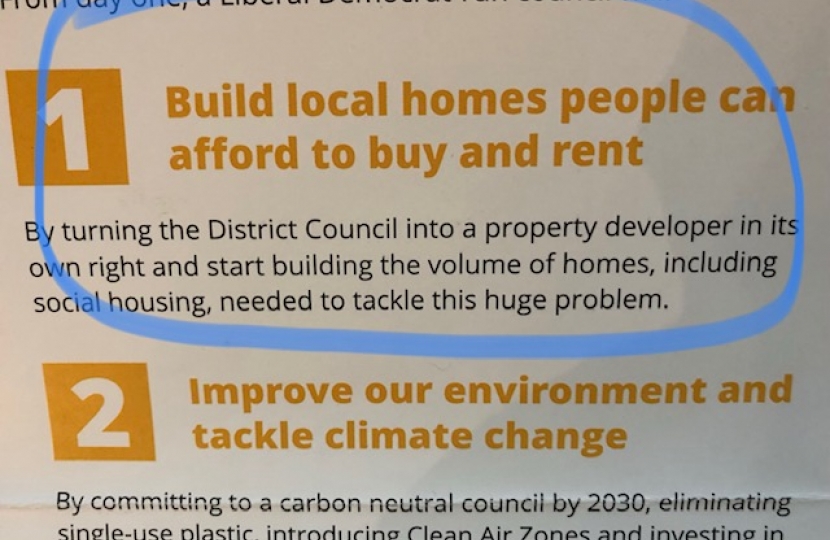 Lib Dem Leaflet calling for housing action that is already happening! 