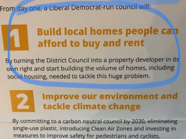 Lib Dem Leaflet calling for housing action that is already happening! 
